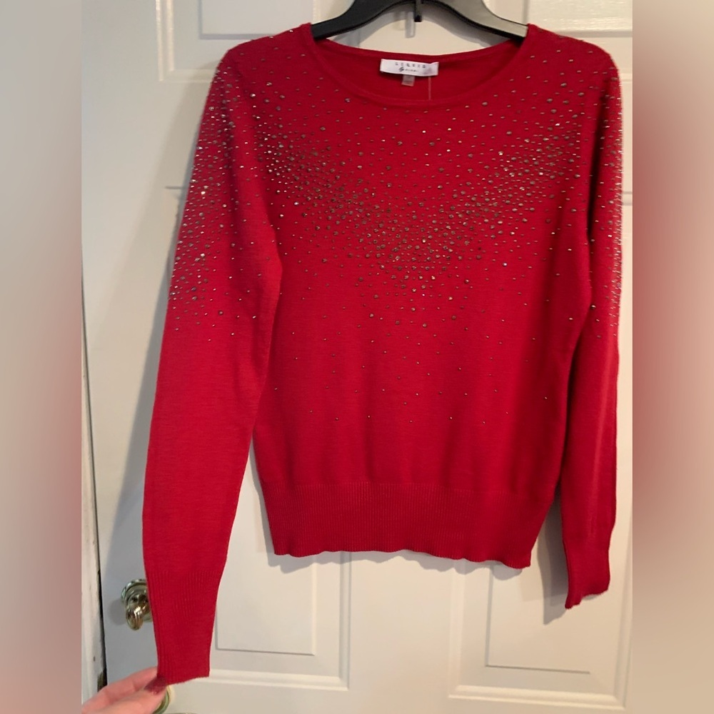 Liquid Sweater Women’s Medium Red Studded Decorative Sweater